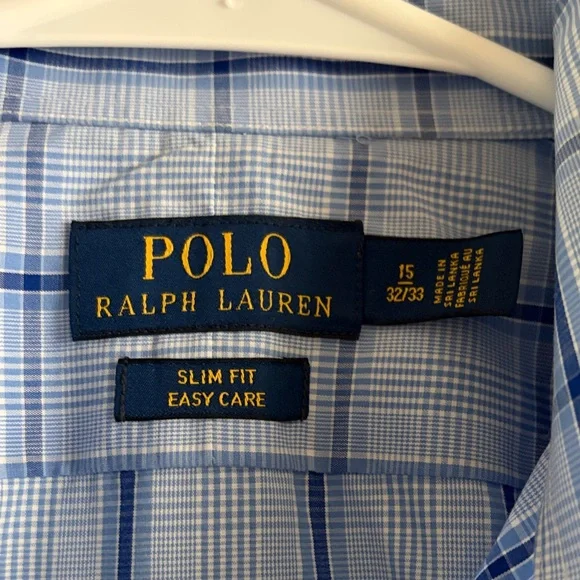 Polo Ralph Lauren Men’s Slim Fit Dress Shirt blue check Sz 32/33 - Picture 3 of 8